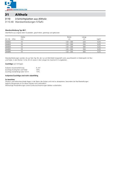 3-Schichtplatten auS altholz 2012 - Gasser Baumaterialien AG