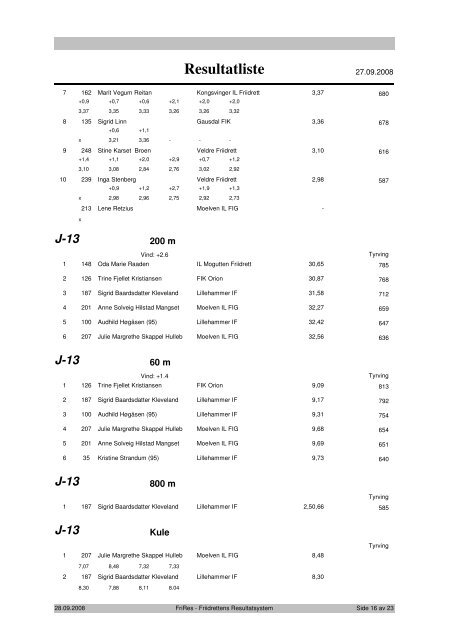 Resultatliste - Komplett - Friidrett.no
