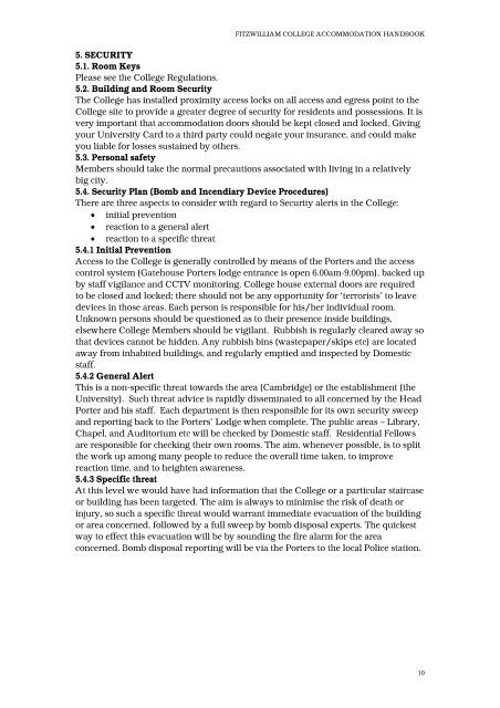 Student Accommodation Handbook - Fitzwilliam College - University ...