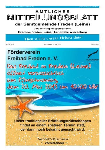 Das Freibad in Freden (Leine) öffnet voraussichtlich am ...