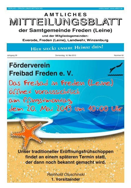 Das Freibad in Freden (Leine) öffnet voraussichtlich am ...