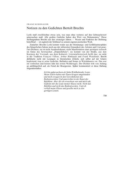 Notizen Zu Den Gedichten Bertolt Brechts