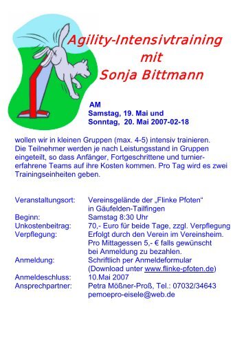 Agility-Intensivtraining mit Sonja Bittmann - Hundeverein Gäufelden ...