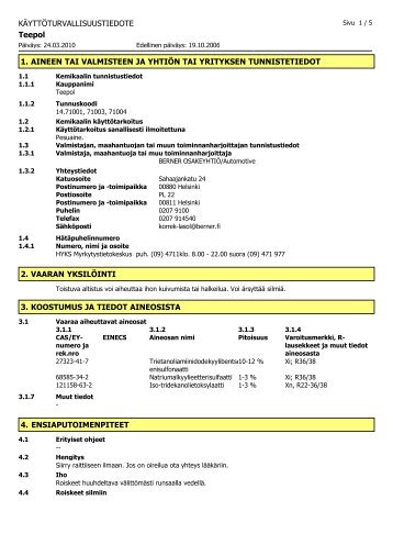 KÄYTTÖTURVALLISUUSTIEDOTE Teepol 1. AINEEN TAI ...