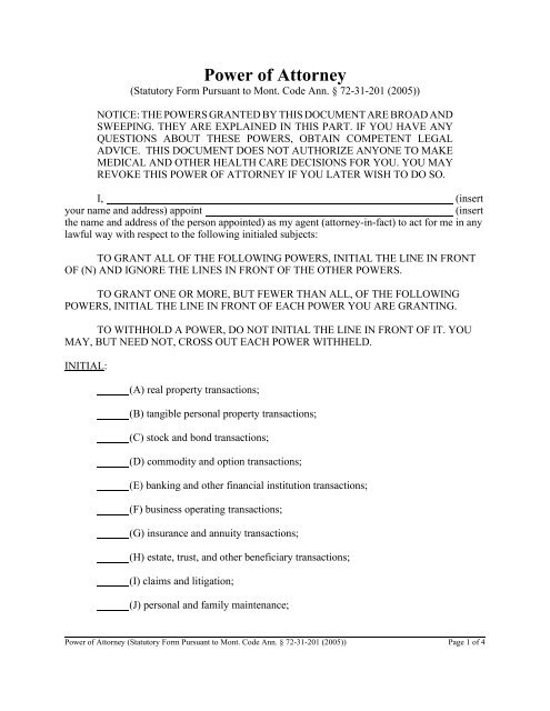 Statutory Power of Attorney Form