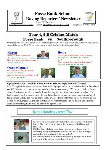 2nd July 2012 Newsletter - Fosse Bank School