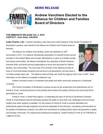 Andrew Vanchiere Elected to the Alliance for Children and Families ...