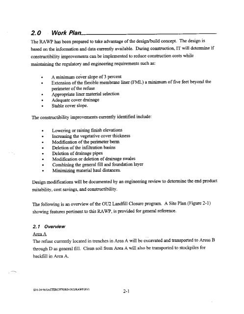 REMEDIAL ACTION WORK PLAN OPERABLE UNIT 2, LANDFILL ...