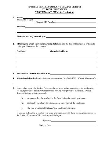 Student Grievance FORM - Foothill College
