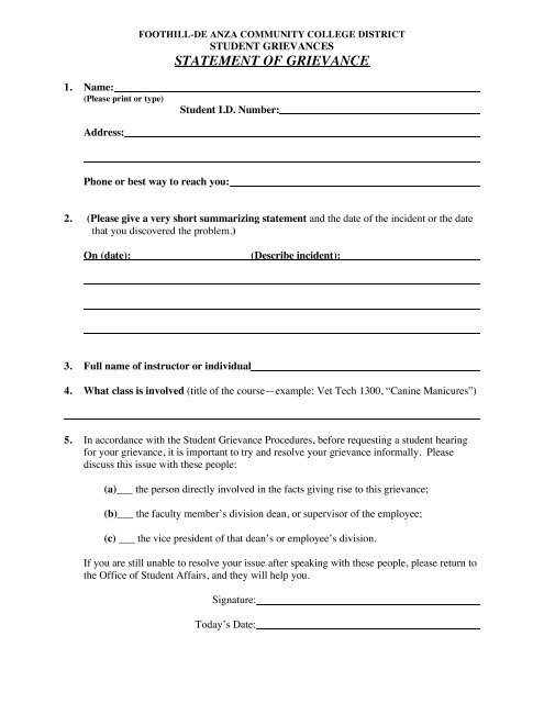 Student Grievance FORM - Foothill College