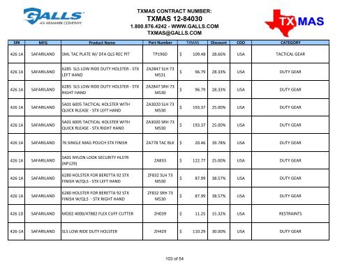 TXMAS 12-84030 TXMAS CONTRACT PRICING EFFECTIVE ... - Galls