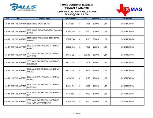 TXMAS 12-84030 TXMAS CONTRACT PRICING EFFECTIVE ... - Galls