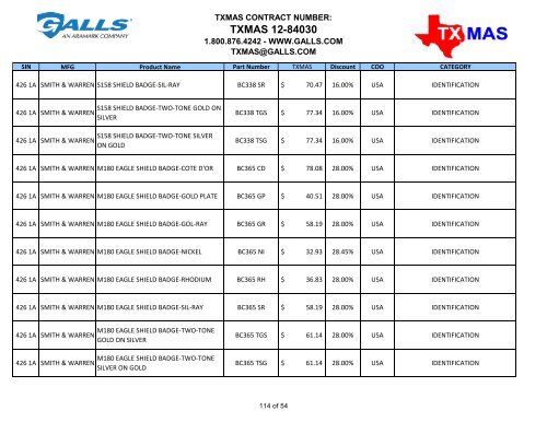 TXMAS 12-84030 TXMAS CONTRACT PRICING EFFECTIVE ... - Galls