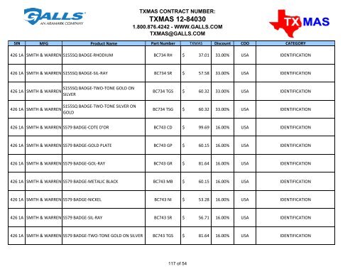 TXMAS 12-84030 TXMAS CONTRACT PRICING EFFECTIVE ... - Galls