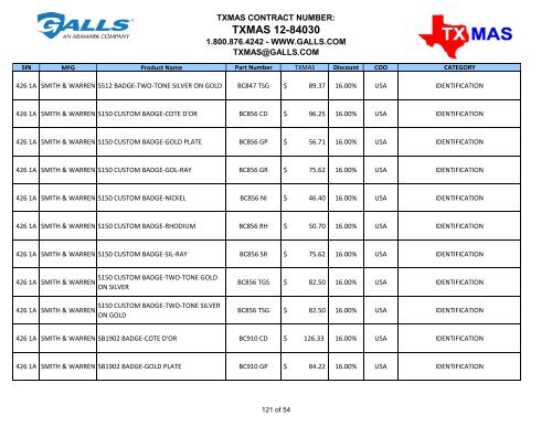 TXMAS 12-84030 TXMAS CONTRACT PRICING EFFECTIVE ... - Galls