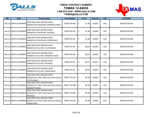 TXMAS 12-84030 TXMAS CONTRACT PRICING EFFECTIVE ... - Galls