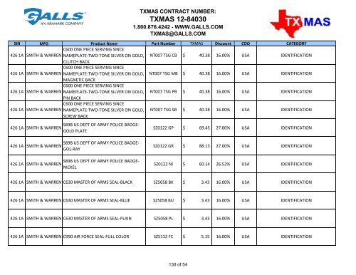 TXMAS 12-84030 TXMAS CONTRACT PRICING EFFECTIVE ... - Galls