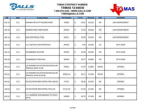 TXMAS 12-84030 TXMAS CONTRACT PRICING EFFECTIVE ... - Galls