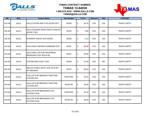 TXMAS 12-84030 TXMAS CONTRACT PRICING EFFECTIVE ... - Galls