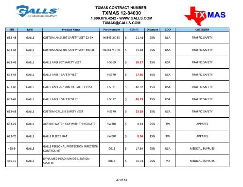 TXMAS 12-84030 TXMAS CONTRACT PRICING EFFECTIVE ... - Galls