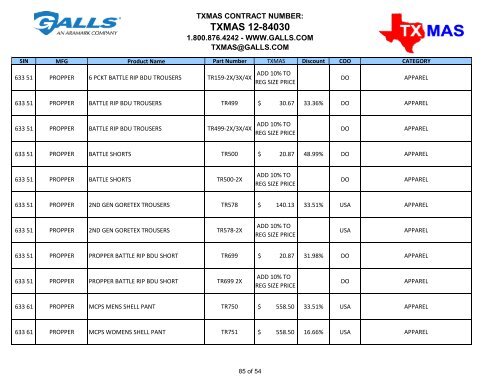 TXMAS 12-84030 TXMAS CONTRACT PRICING EFFECTIVE ... - Galls