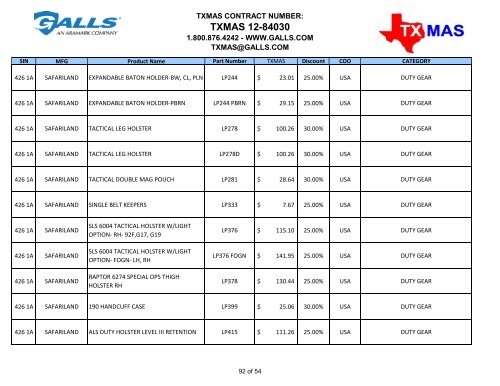 TXMAS 12-84030 TXMAS CONTRACT PRICING EFFECTIVE ... - Galls