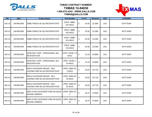 TXMAS 12-84030 TXMAS CONTRACT PRICING EFFECTIVE ... - Galls