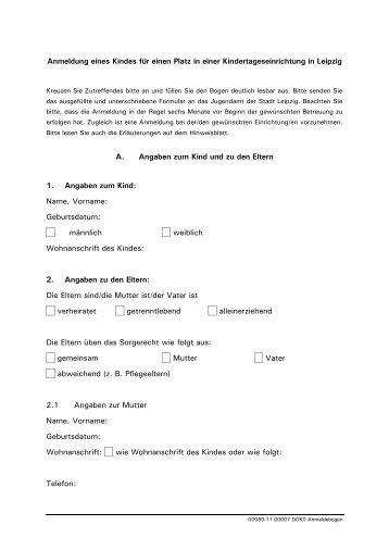Formular für Kita-Anmeldung - RAe Füßer und Kollegen