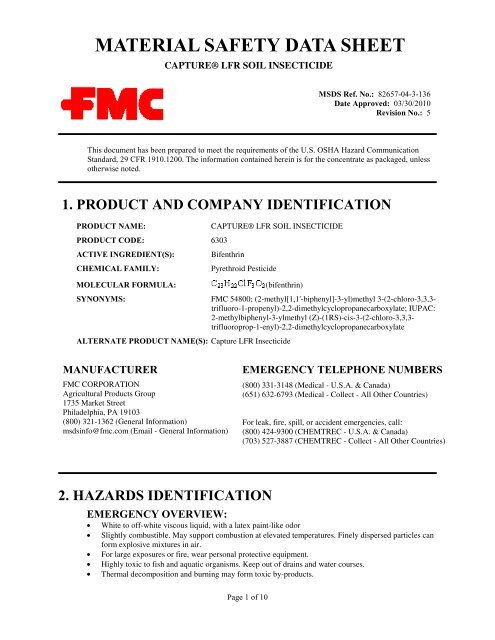 material safety data sheet - FMC Corporation
