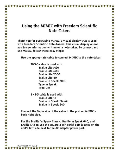Sample Mimic Notes Mimic for Notetakers (PDF) - Freedom Scientific
