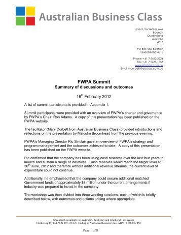 Read the FWPA industry summit summary - Forest and Wood ...