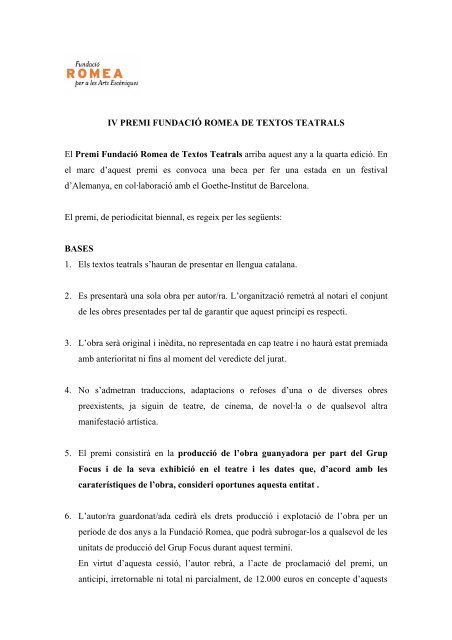 IV PREMI FUNDACIÓ ROMEA DE TEXTOS TEATRALS El Premi ...