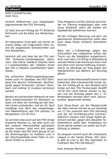 Ausgabe 195 Grußwort - FSV Dörnberg