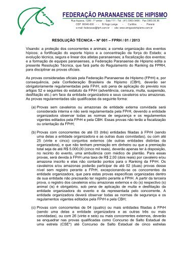 RESOLUÇÃO TÉCNICA - Federação Paranaense de Hipismo