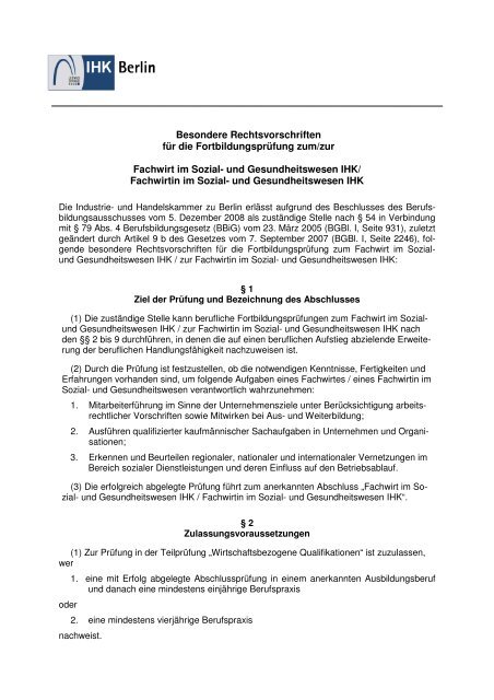 Besondere Rechtsvorschriften für die Fortbildungsprüfung zum/zur ...