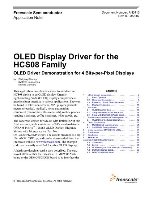 OLED Display Driver for the HCS08 Family: OLED Driver ... - Freescale