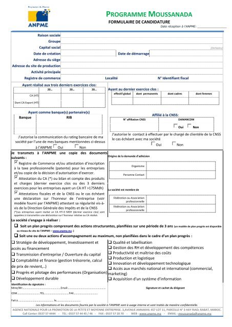 Formulaire de candidature - Anpme..