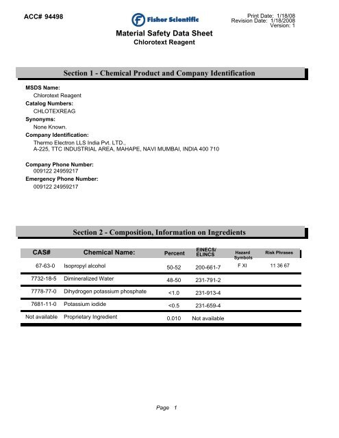 Material Safety Data Sheet Section 1 - Chemical Product and ...