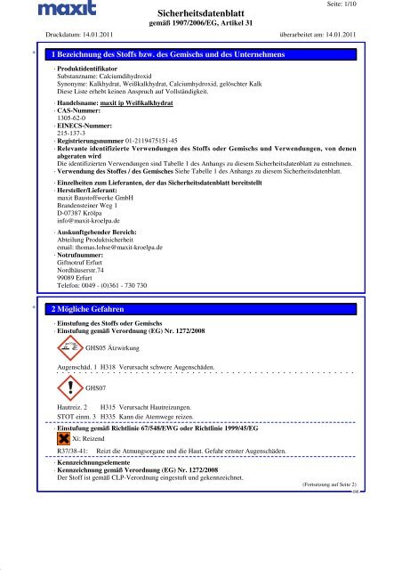 Sicherheitsdatenblatt - maxit Baustoffwerke GmbH