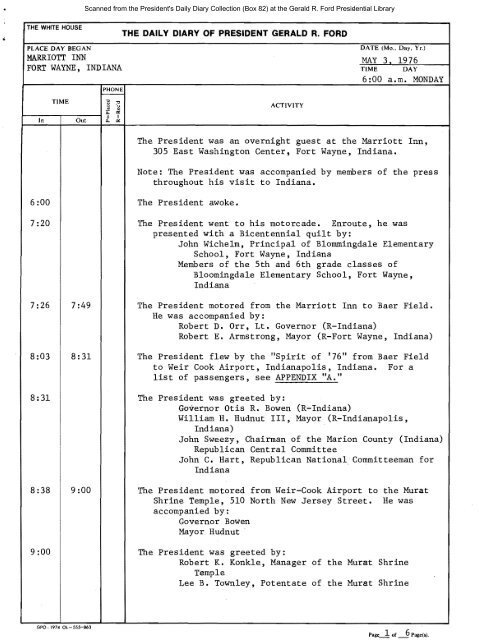 President's Daily Diary - May 3, 1976 - Gerald R. Ford Presidential ...