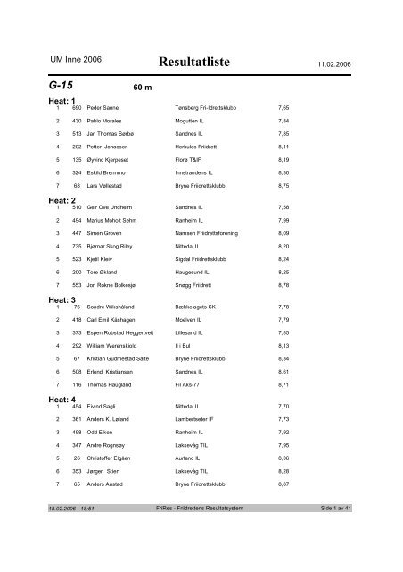 Resultatliste - Friidrett.no