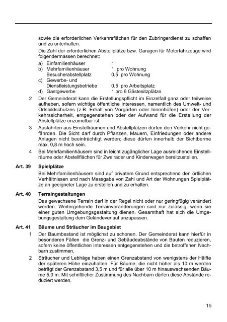 Baureglement der Politischen Gemeinde Fischingen