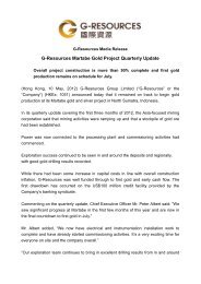 G-Resources Martabe Gold Project Quarterly Update