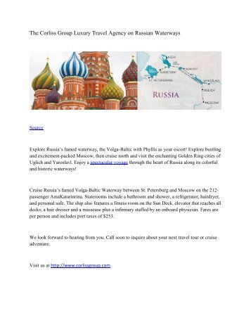 The Corliss Group Luxury Travel Agency on Russian Waterways