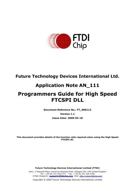 Programmers Guide for High Speed FTCSPI DLL - FTDI