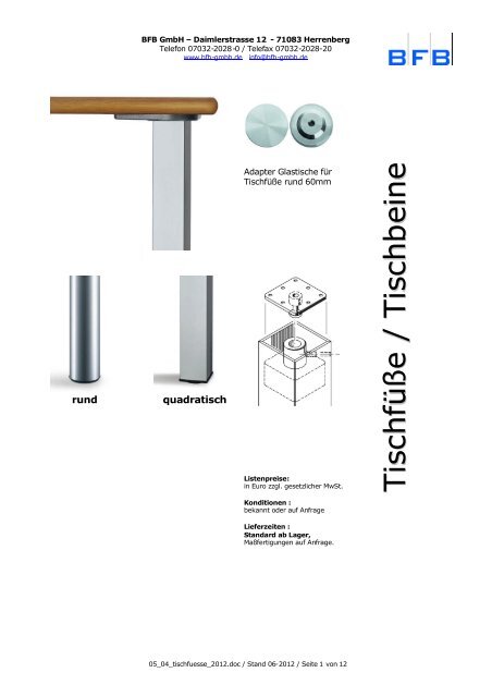 Tischfüße, Möbelfüße - BFB GmbH