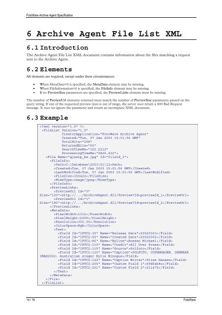 FotoWeb 6.0 User Guide - Archive Agent specs. - FotoWare