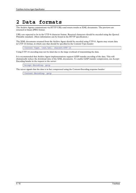 FotoWeb 6.0 User Guide - Archive Agent specs. - FotoWare