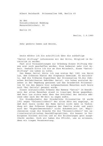 Brief an den Kreiskirchenrat Berlin-Wedding vom ... - Gattel-Stiftung
