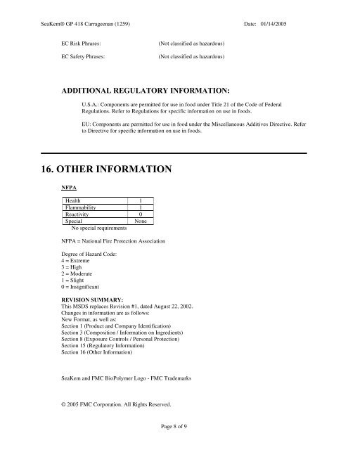 SeaKem® GP 418 Carrageenan - FMC Corporation